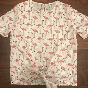 Pink and white flamingo blouse!